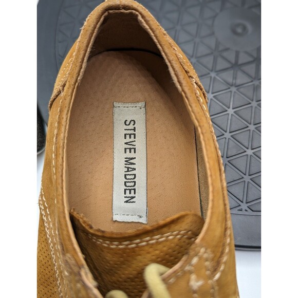 Steve Madden Loafers Oxford Mens 8 Leather Lace Up Camel Brown